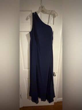 Elegant One-Shoulder Navy Maxi Dress